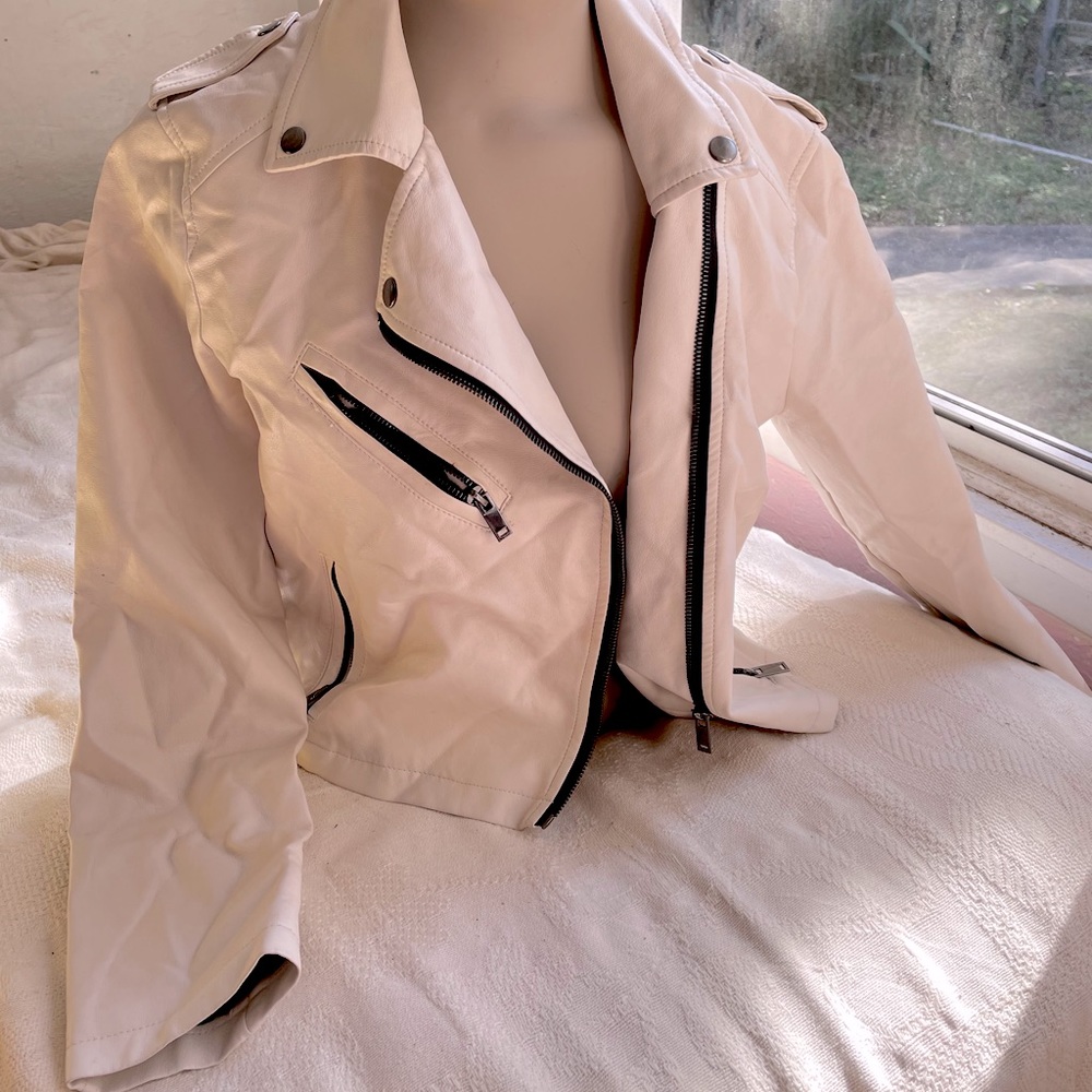 Creme leather jacket size large